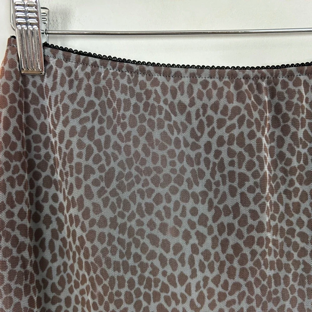 Eitie Y2K Sheer Mesh Overlay Animal Print Midi Skirt Brown Tan Size Small